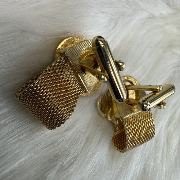 Vintage Men's Cuff Links Black Oval Mesh Wrap Around MCM Formal - Picture 8 of 8